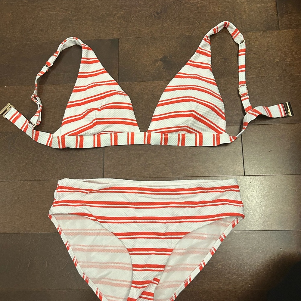 Striped Red and White Bikini Set